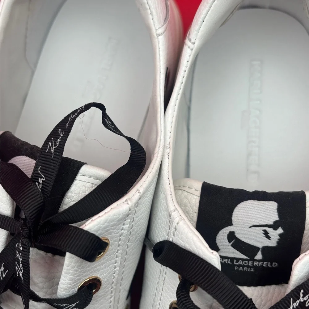 KARL LAGERFELD Paris Cate Leather Pin Embellished Lace-up Sneakers , size 9.5 GC - Picture 10 of 13
